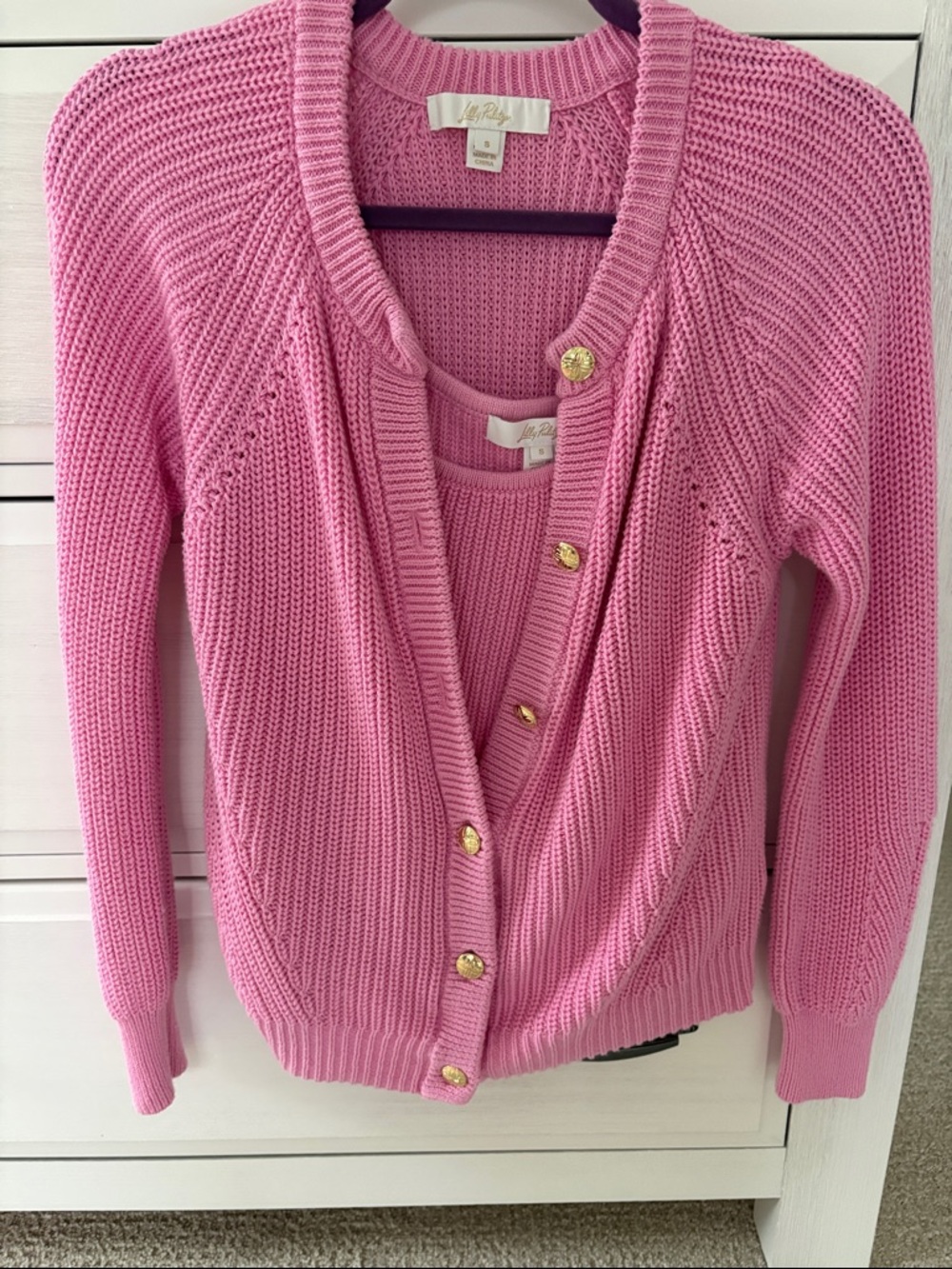 Lilly Pulitzer Bright Pink Knit Button Cardigan and matching tank size S